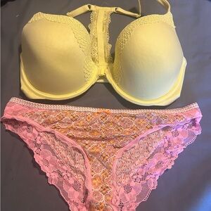 Lace Trim Yellow and Pink Bra and Panty Set -Victoria’s Secret